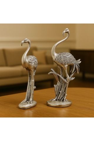 Gold Ve Gümüş Renk Flamingo Biblo Seti 2 Li 45x18