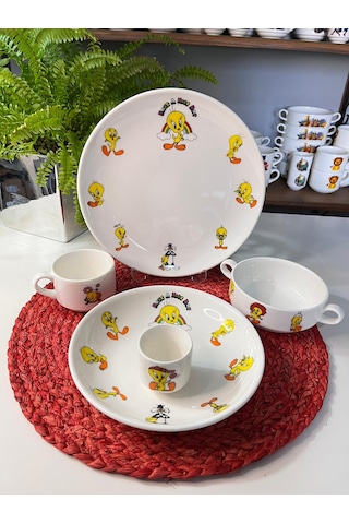 5 Parça Tweety Model Çocuk Bebek Yemek Takımı Beslenme Seti Çok Renkli