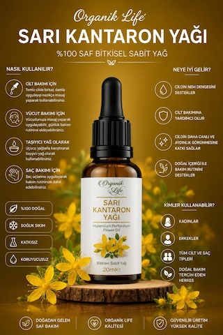 Sarı Kantaron Yağı 20 Ml %100 Saf Bitkisel Sabit Yağ Soğuk Sıkım Katkısız Doğal Bakım Yağı