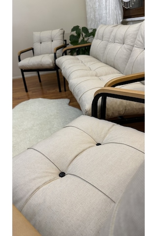 Modern Style Home Modern Levent Balkon, Bahçe, Cafe - Metal Kanepe Koltuk Takımı - 3+1+1 Krem Modernk036 Krem