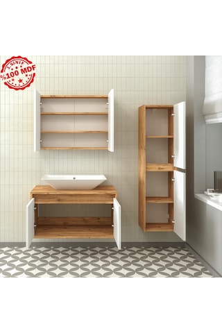 Banos Roomart Lavabolu Ahşap-Mat Beyaz Mdf 85 Cm Banyo Dolabı+A.. Beyaz