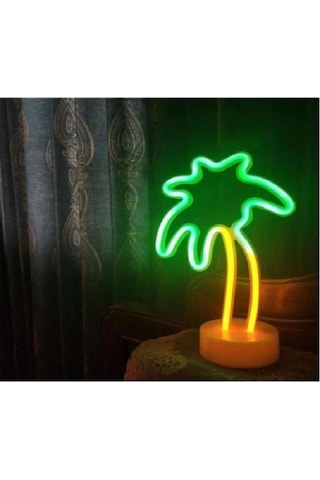 Mobgift Palmiye Model Neon Led Işıklı Masa Dekoratif Gece Lambası Renkli
