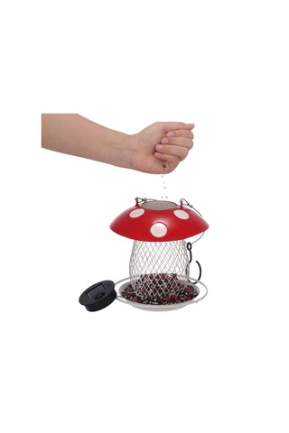 Yaozixa Güneş Enerjili Mantar Kuş Yemliği - Bahçe Ve Balkon Dekorasyonu İçin Şık Ve Kullanışlı Kırmızı