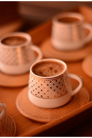 Bambum Hanzade 6 Kişilik Kahve Takımı Desen Altlıklı B0933
