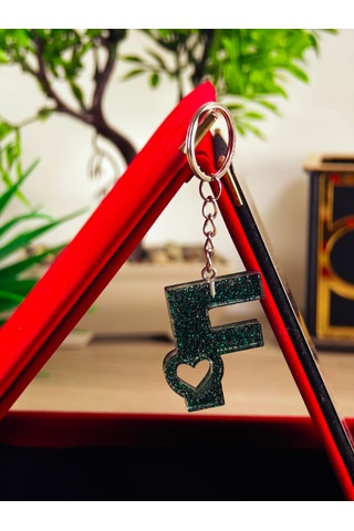 Harfli Anahtarlık Epoksi Kişiye Özel Yapım El Yapımı Harf Anahtarlık Kalp Model Özel Tasarım Hediyelik Ürün Kalp Desenli Simli Anahtarlık Altın - Kahverengi