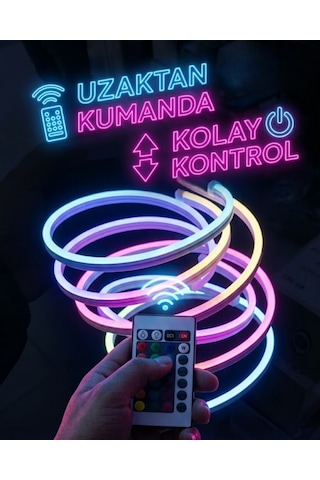 Rgb Akıllı Led Neon Şerit Işık 3 Metre Uzaktan Kumandalı Ve Telefon Kontrollü Renkli Aydınlatma - Lisinya Çok Renkli