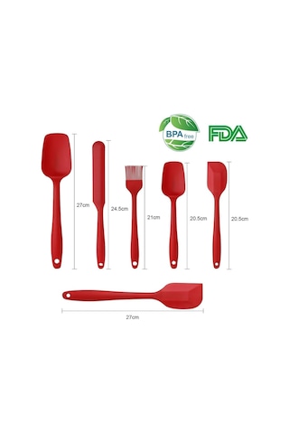 Silikon Mutfak Yardımcısı, 6 Adet Silikon Spatula, Çorba Kaşığı, Fırın Fırçası, Spatula, Isıya Dayanıklı Ve Yapışmaz, Paslanmaz Çelik Ve Dikişsiz Tek Parça Tasarım Siyah-gri-kırmızı Gri 0