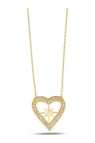 Debora Jewelry 14 Ayar Altın Kalpli Taşlı Kolye