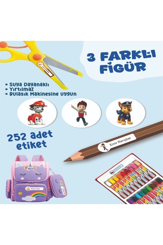 Okul Etiketi Kalem Defter Etiketi Paw Petrol Özel İsim Yazılabilen Etiket - 252adet