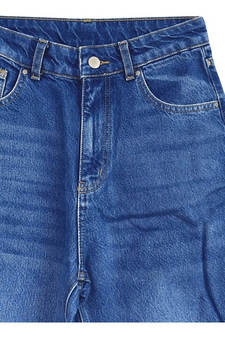 Vadon 1055 Kadın Yüksek Bel Kar Yıkamalı Wide Leg Geniş Paça Jean Pantolon Koyu Mavi