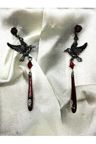Dükkan Design Love And Deep Space Black Crow Earrings Taşlı Küpe Antrasit