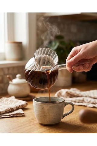 Reoona Borasilikat Cam Lüx Cezve 400ml Oluklu Ateşe Dayanıklı