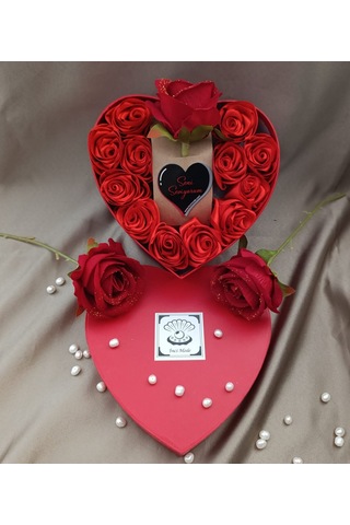 İnci Mode Seni Seviyorum 12+1 Çiçekli Kalpli Kutu Hediyelik Çiçek Kutusu Kırmızı Hediye Kutusu