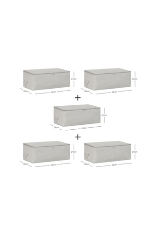 Ocean Home Textile 5'li Orta Boy Gri Balıksırtı Hurç Set 52 x 28 x 21 cm