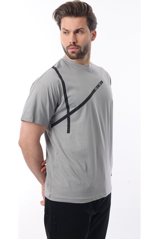 Madmext Boyalı Gri Bisiklet Yaka Şerit Detaylı Pamuklu Erkek T-shirt E7033 Gri