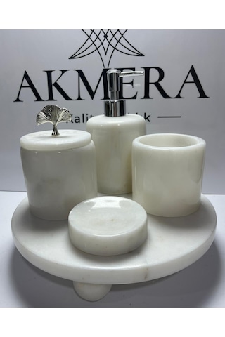 Mermer Top Ayaklı Standlı 5 Parça Lüks Banyo Seti Beyaz - Gri Mermer Top Ayaklı Standlı 5 Parça Lüks Banyo Seti Beyaz - Gri