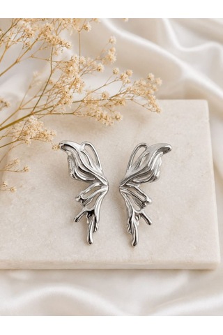 Cm Jewelry Kelebek Detaylı Gümüş Renk Çelik Küpe