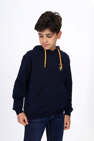 Toontoy Kids Toontoy Erkek Çocuk Relax Fit Kapüşonlu Cepli Hafif Düşük Omuz Baskılı Sweatshirt - 2 İplik Lacivert