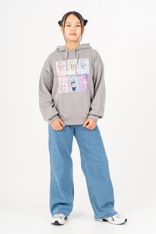 Kız Çocuk Labubu Baskılı 3 İplik Kışlık Şardonsuz Sweatshirt 4540 Gri