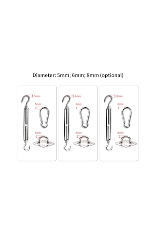 Youtek Paslanmaz Çelik 304 Bahçe Gölgelik Askı Seti, 6mm Dörtgen Aksesuar Diğer