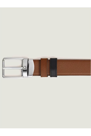 Montblanc Dikdörtgen Tokalı Kızıl Kahve - Siyah 35 Mm Çift Tarafl Kahverengi