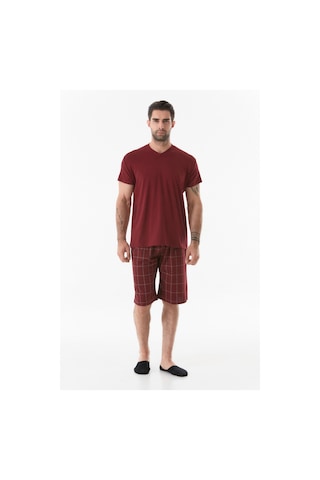 Fullamoda Ekose Desenli V Yaka Pijama Takımı 24mıcg631212242-bordo 24MICG631212242-Bordo