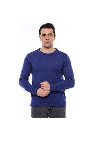 Lacivert Bisiklet Yaka Slimfit Desensiz Triko 001