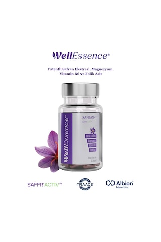 Wellessence Safran+ Safran Eki, Magnezyum, Vitamin B6 Ve Folik Asit İçeren Takviye Edici Gıda