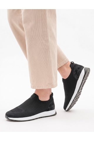 Cabani Erkek Siyah Triko Hakiki Deri Yazlık Slip-on Ayakkabı