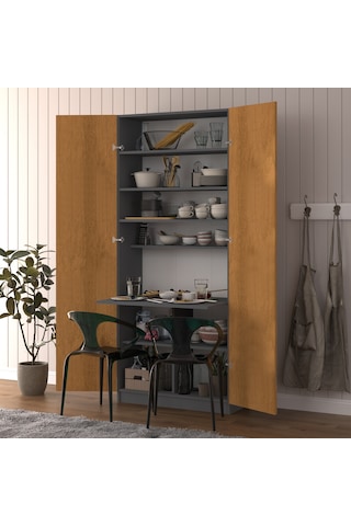 Asra Trend Modern Dolaplı Çalışma Masası MD001 %100 MDF Katlanır Raflı Ofis Yemek Masası Petra-Antrasit