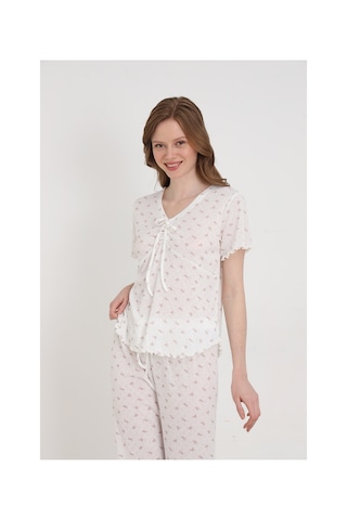Elitol Jakarlı Viskon Bağlamalı Kadın Pijama Takımı Desenli-8