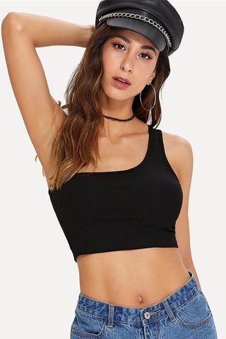 Moda Dua Kadın Siyah Tek Omuz Crop Büstiyer