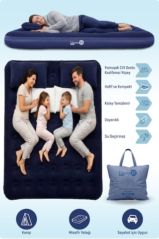 Livenzi Nature Çift Kişilik Şişme Yatak & Yastık 203 X 183 X 22 Cm Lacivert
