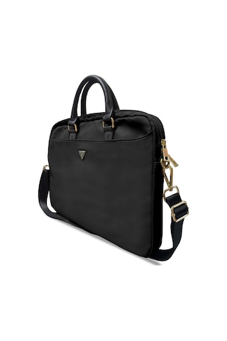 Guess 15-16 İnç Laptop Çantası Naylon Kumaş Metal Üçgen Logolu Omuz Askılı Siyah