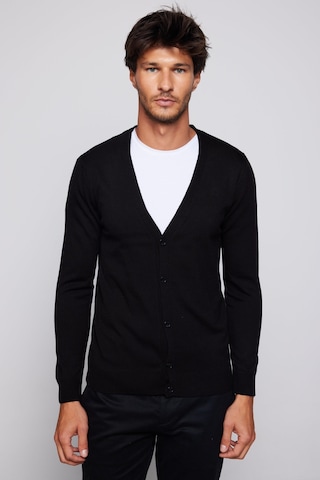 Tudors Erkek Slim Fit Dar Kesim Düğmeli Düz Tüylenmeyen Yumuşak Dokulu Siyah Hırka-28772-siyah Siyah