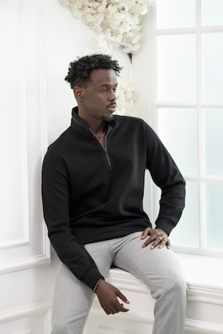 San&Fa Regular Fit Biyeli Fermuarlı Dik Yaka Armürlü Pamuklu Sweatshirt Siyah