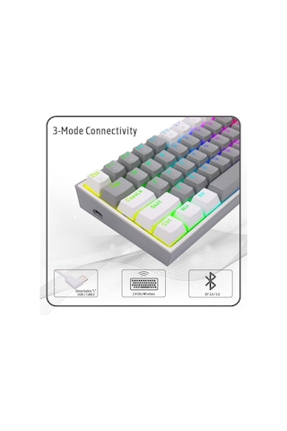 Redragon K616 Fizz Pro%60 3 Mod Kablolu, 2.4 Ghz Kablosuz, Blueto