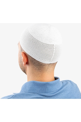 Soft Örgü Zirkon Namaz Takkesi Beyaz