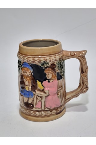Vintage Tankart Kabartmalı İnsan Ve Doğa Tasfirli Alman Seramik Bira Bardağı 11,8cm 003