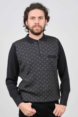 Çizgi Triko Erkek Cep Detaylı Polo Yaka Desenli Kazak 42544226 Lacivert Lacivert