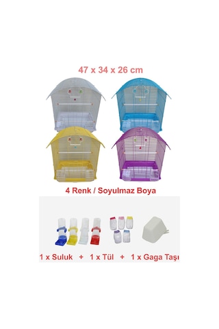 Tls Pet Muhabbet Kuşu Kafesi İki Kapılı Renkli 47 x 34 x 26 Cm