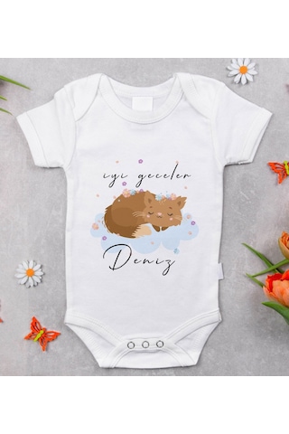 Bitmeyenkartus Bk Kids Isimli Iyi Geceler Tasarımlı Bebek Body Zıbın - Model 1 Beyaz