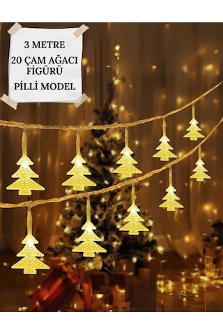 3 Metre Günışığı Çam Ağacı Pilli Led Işık, Ramazan Ayı Işıkları Süsleme Dekoratif Organizasyon Işık Sarı
