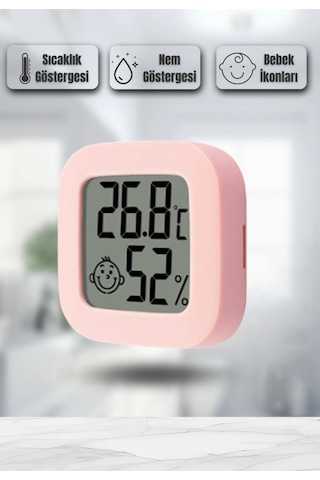 Mini Akıllı Sıcaklık Nem Ölçer Lcd Oda Termometre Duvara Takılabilen Masaüstü Isı Göstergesi Pembe