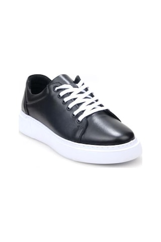 Papuçcity Pisagor Ps-581 Erkek Hakiki Deri Sneakers Spor Ayakkkabı Siyah - Beyaz
