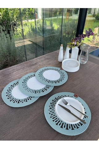 4 Kişilik Yuvarlak Amerikan Servis Özel Tasarım Su Yeşili 33 X 33 Cm Su Yeşili