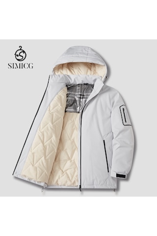 Büyük Beden Bol Kesim Günlük Kapüşonlu Erkek Pamuklu Ceket Beyaz