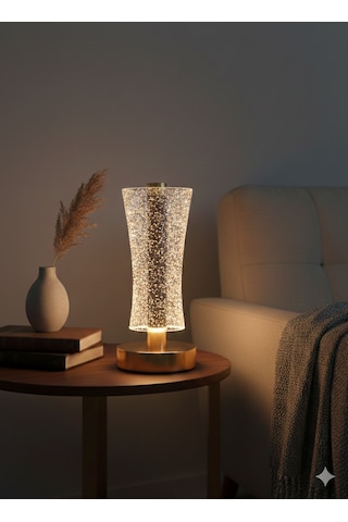 Şarjlı Dekoratif Camlı Masa Lambası - 3 Modlu Led Aydınlatma Renkli
