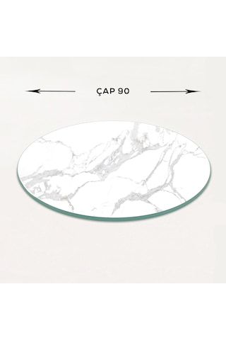 Masa Camı Ekvator Beyaz Elit Mermer Çap90cm