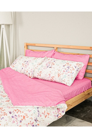 Alice Pamuklu Çift Kişilik Çiçekli Nevresim Seti Lastikli Çarşaflı 200x220 Cm Pembe